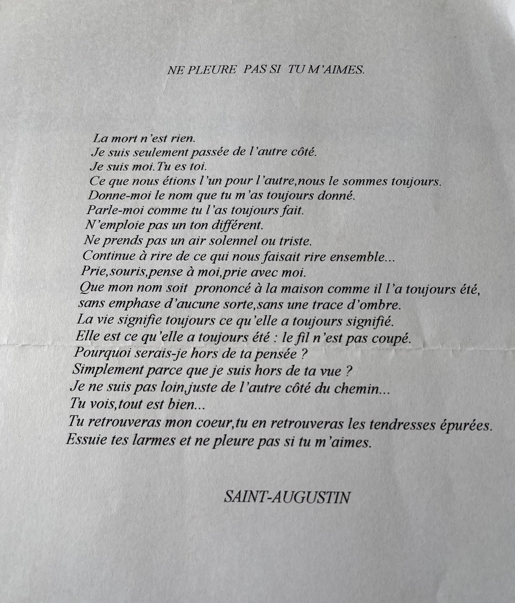 18/18   - Fin -

Je te remercie pour tout, pour la Vie que tu m’as donnée, pour l’éducation que j’ai reçue, et pour ce fabuleux texte d’Espérance, que j’ai trouvé dans tes affaires, comme un clin d’œil de ta part , et que je partage avec <a href="/_Brindacier/">Fifi</a> et <a href="/Marc_Doyer/">Marc Doyer</a> 🙏♥️