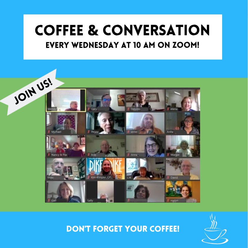 Did you know ANV has a weekly speaker series on Zoom? Mark your calendar for Coffee and Conversation every Wednesday at 10am on Zoom.
 
All are welcome, you don’t have to be an ANV member to attend. Just click here at 10am: 
us02web.zoom.us/j/88948577106?…