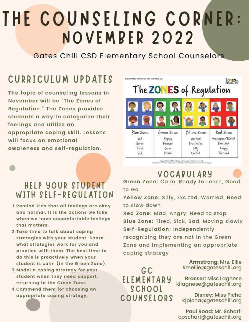 November counseling lessons are all about the Zones of Regulation! Students will use the Zones to continue to build their self-regulation toolboxes.