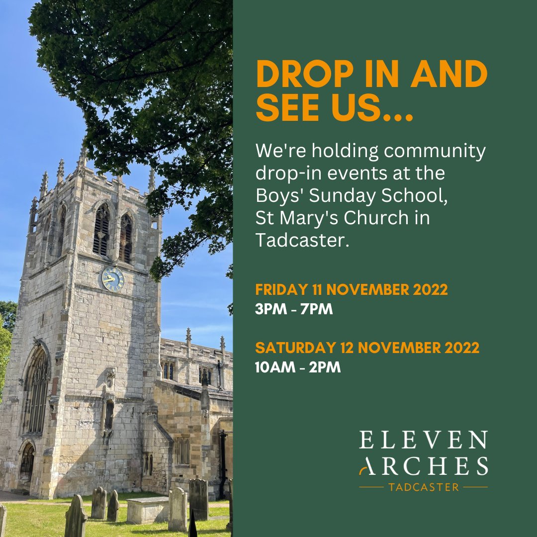 Come and meet our team!

We're in town next week at our first drop-in sessions to talk through our initial ideas for Eleven Arches #Tadcaster

No appointment needed - just drop-in during the opening times.