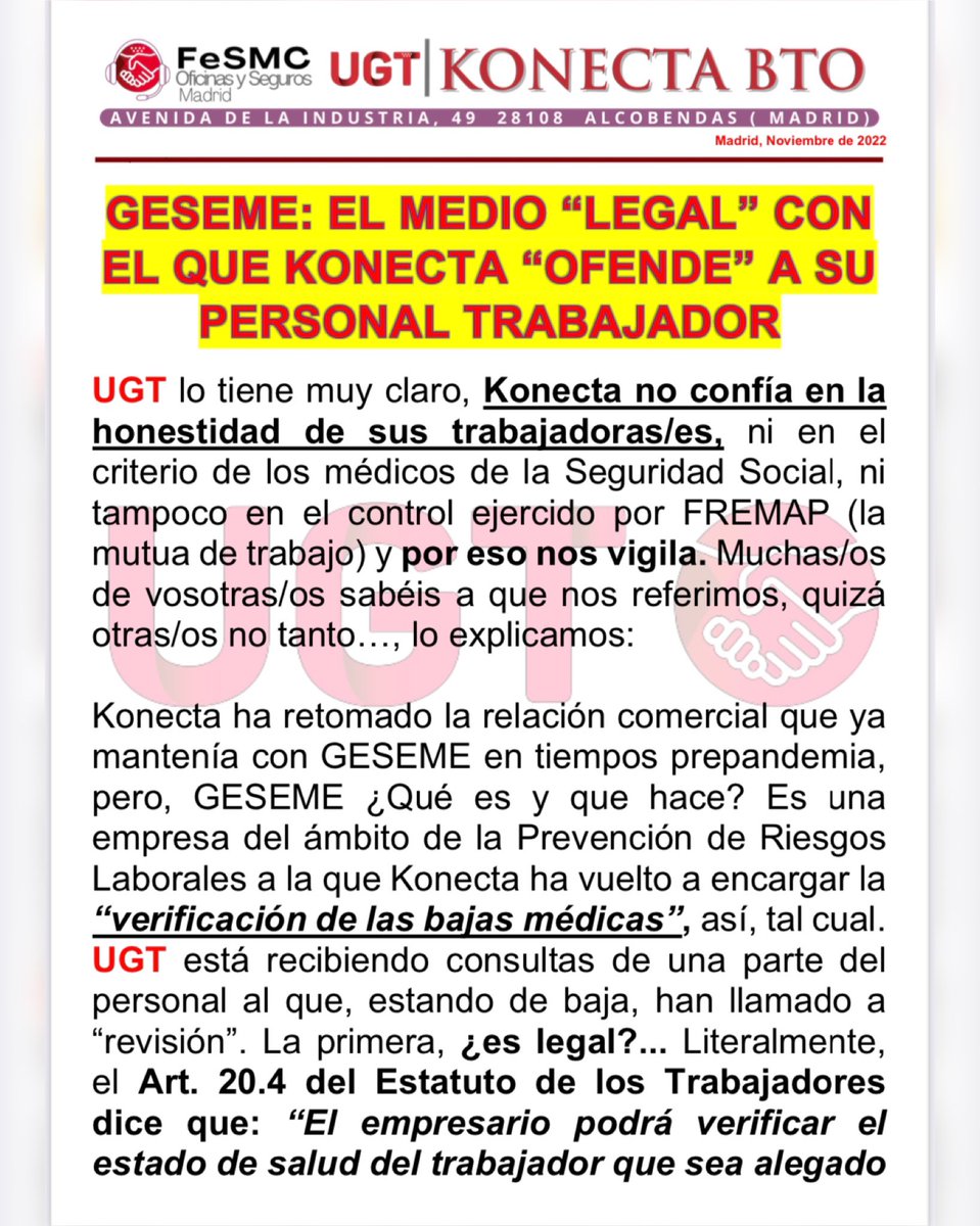 ugtkonectabto's tweet photo. GESEME
El medio "Legal" con el que Konecta Ofende a su personal trabajador.
#Geseme
#konecta #ugt https://t.co/3IashaTSOy