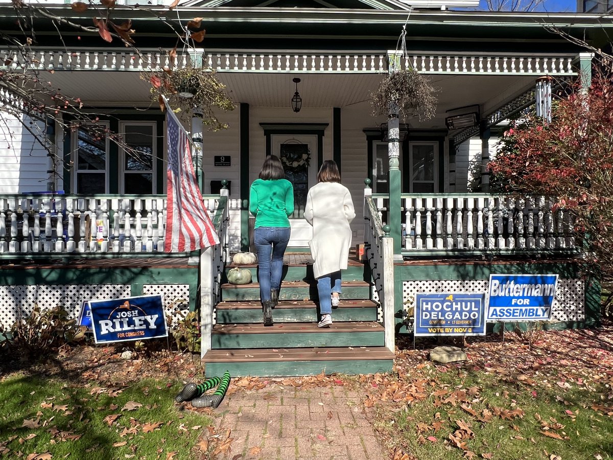 vfajans's tweet photo. Making #Midterms magic happen: @jamiecheney4ny &amp; @SarahKleeHoodNY invigorated #GOTV today, door-knocking in Oneonta for @JoshuaUE99 &amp; all #Dems on the ballot with @Mbenton98. Join me to cavass &amp; get our steps in across the district Fri-Tues up until polls close. Are you in #NY19? https://t.co/KeH0SDmQnI