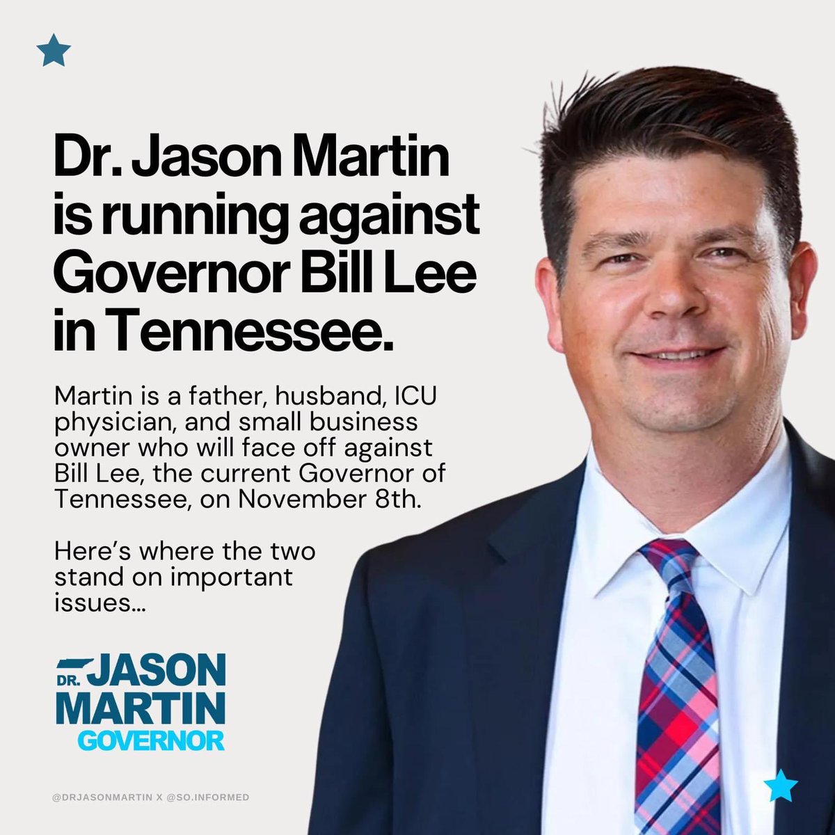 jasonbmartin's tweet photo. I’m running to unseat @GovBillLee in Tennessee. Make sure you’re getting out to vote early in #Tennessee now through November 3. Election Day is November 8. https://t.co/xqWkvY6uc7