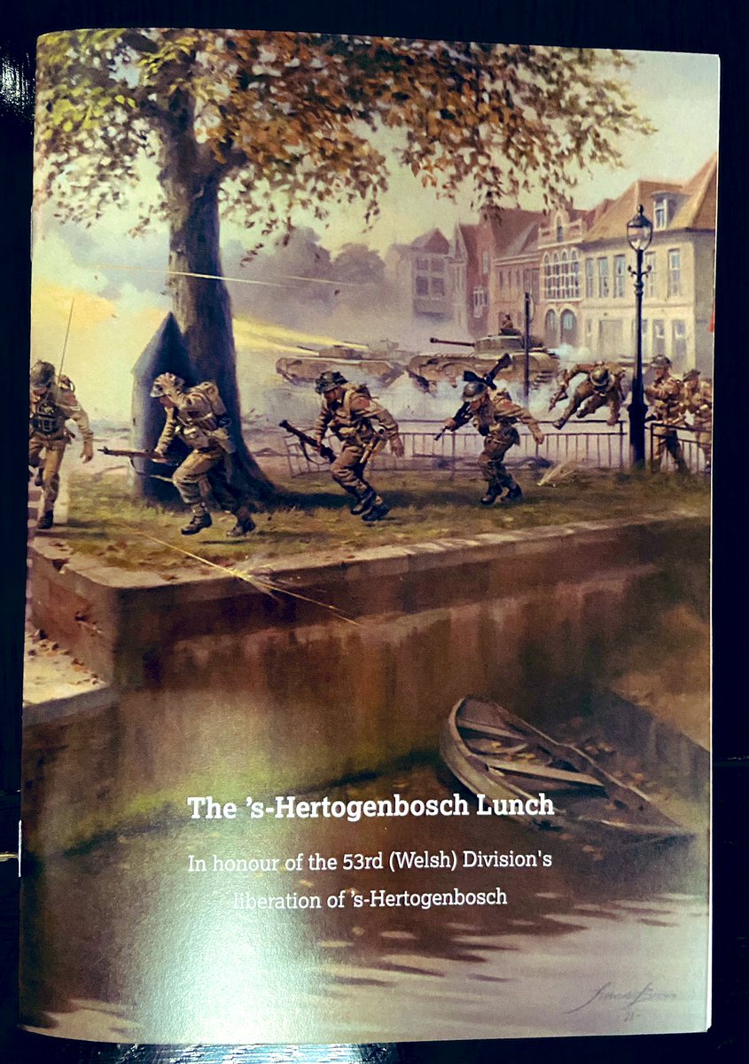 Commander 160th (Welsh) Brigade (@armycomd160x) on Twitter photo This week the <a href="/ArmyInWales/">British Army in Wales</a> commemorated the 78th anniversary of the liberation of ‘s-Hertogenbosch. Over lunch in the Mess Colonel Nick Lock provided the vivid detail of the action depicted in our new(-ish) painting of the battle. The Welsh🏴 sacrifice continues to inspire us🙏🏼. This week the <a href="/ArmyInWales/">British Army in Wales</a> commemorated the 78th anniversary of the liberation of ‘s-Hertogenbosch. Over lunch in the Mess Colonel Nick Lock provided the vivid detail of the action depicted in our new(-ish) painting of the battle. The Welsh🏴 sacrifice continues to inspire us🙏🏼.