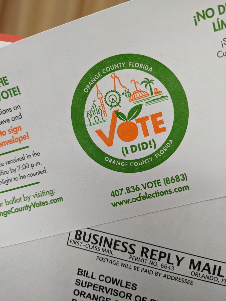 Whatthemamasaw's tweet photo. Did my job for this year. Don't forget to do yours if you're eligible.

And I love that our "I Voted" sticker has all the little Orange County landmarks on it.  

#Vote  #TransRightsAreHumanRights #Queer #LGBTQVote #QueerVote #Feminist #SayGayAnyway #DontSayGay #WomenVote https://t.co/X9BevxHZ6C