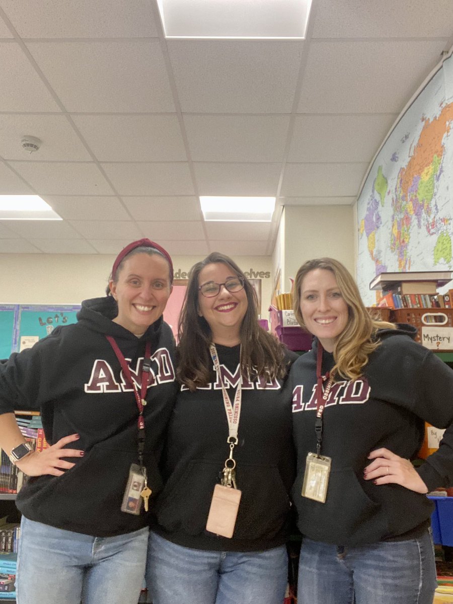 MrsClarkReads's tweet photo. It was matching day at school today! This picture is especially fun because we joined forces to collaborate with the math department!! Yay for spirit week and some cross curricular fun!! #teachertriplets @OssiningSchools @MrsPimentelAMD @MsFerraro_Oss @MsChaluisan @AMD_OPRIDE https://t.co/pE1TG16Btu