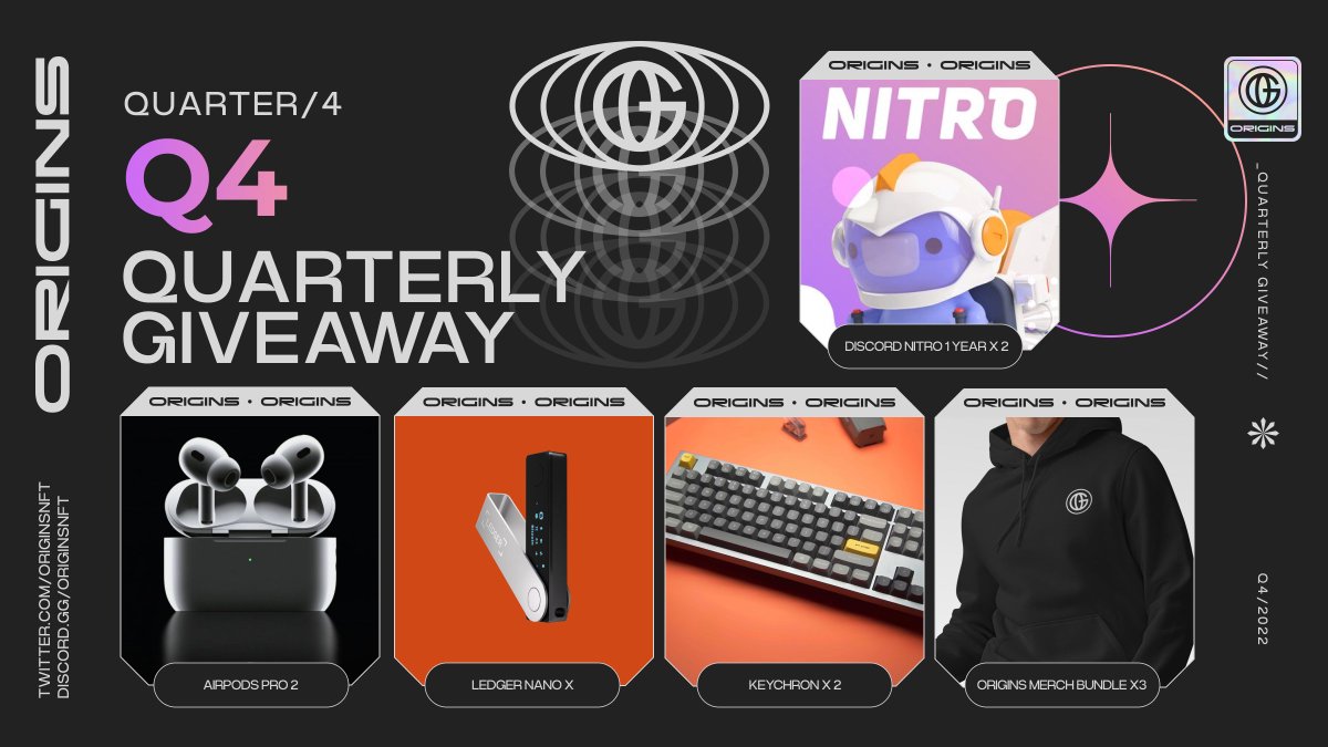 Buckle up and hang onto your seatbelts. Origins Q4 giveaway is here!

Summon your luck, bust a move and be sure to enter the giveaway. Winners will be announced in 72 hours.

Best of luck fellow degens!
