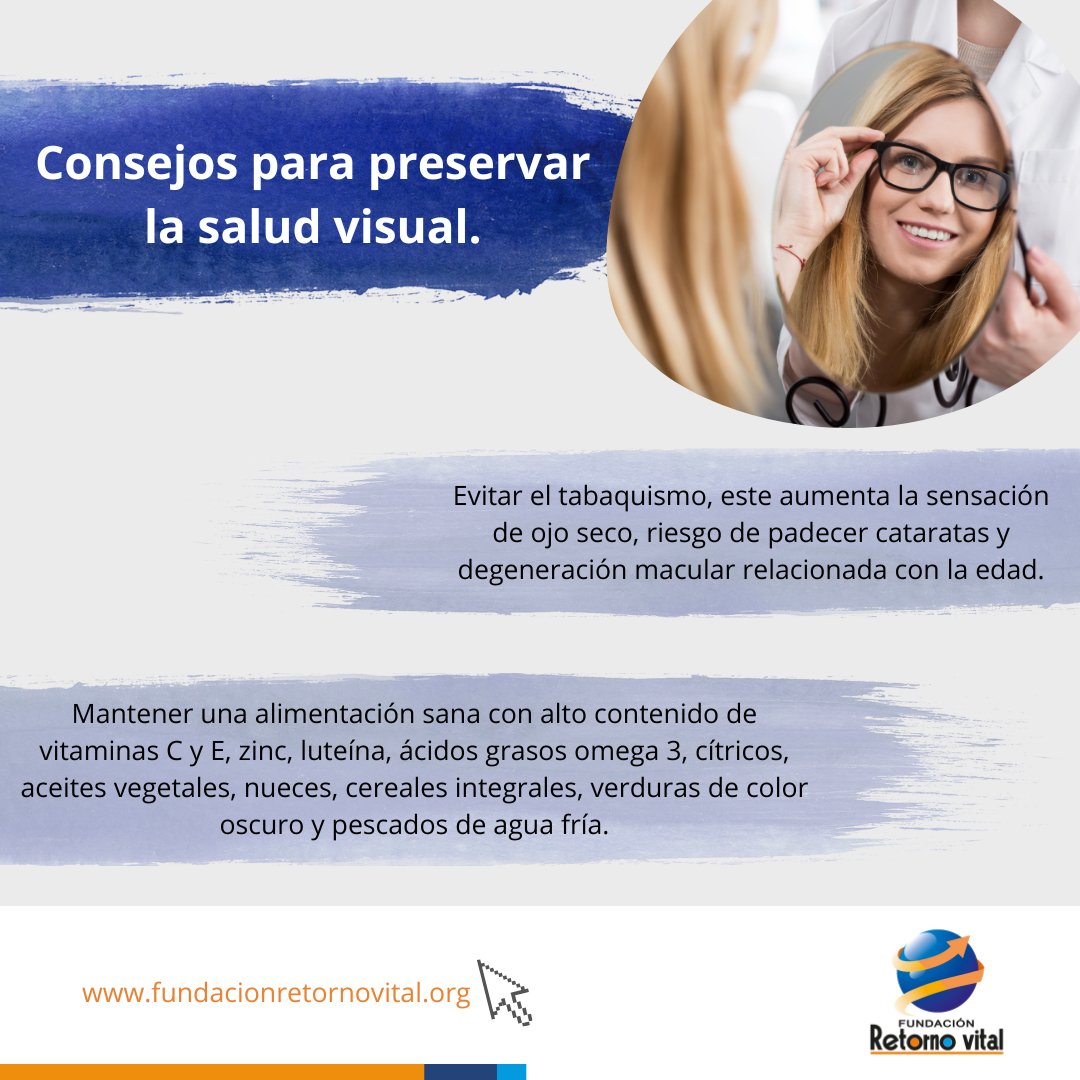 Retornovital06's tweet photo. Conoce estos consejos para preservar la salud visual en todo el curso de vida.
@IAPB1 @socoftal @MinSaludCol
#FundacionRetornoVital #pausasactivas #Salud #trabajo #homeoffice #CuidoMiSalud #CuidatuSalud #Vision #CuidatuVision #Saludvisual https://t.co/mv904MqJvJ