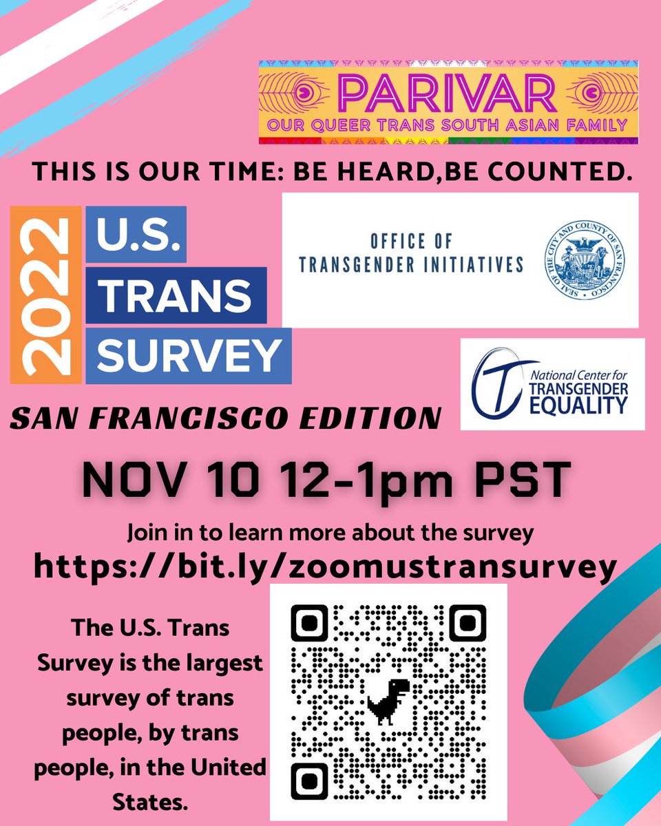 Have you taken the U.S Transgender Survey? Join @TransCitySF and us for SAN FRANCISCO EDITION to learn more about this survey and begin taking it. With @NQAPIA #transsurvey #transsurvey2022 #ustranssurvey2022 #trans #sanfrancisco #data