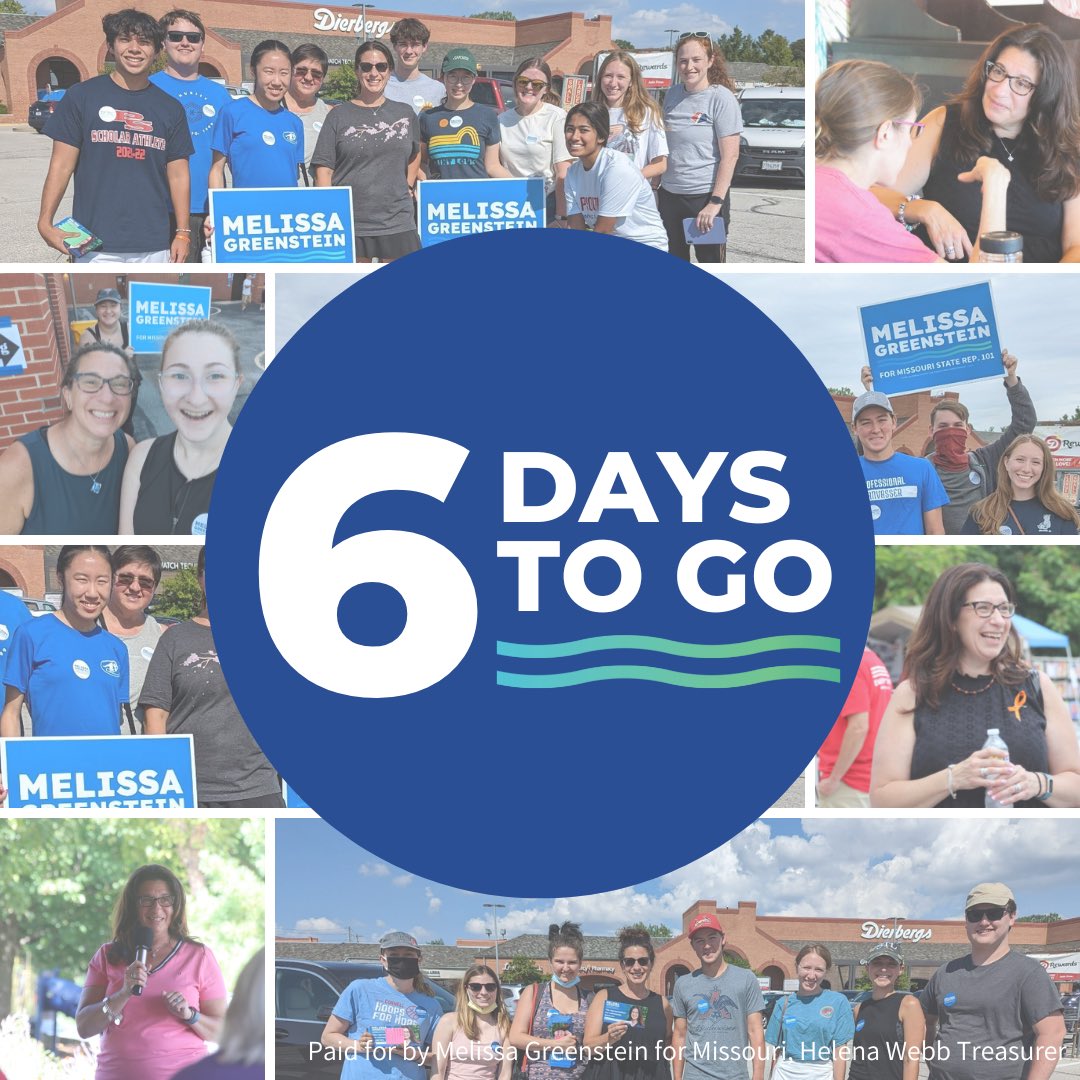 Melissa4MO's tweet photo. There are only 6 days left until Election Day, and we need your help! Can you help us work the polls and greet voters in District 101? 

Sign up for a shift here: https://t.co/v0DRj7vunO 

#GoWithGreenstein #MOLeg https://t.co/PYhcjkDilk