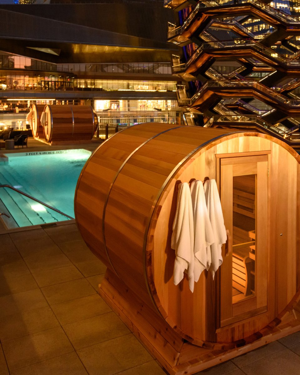 Equinox's tweet photo. Your winter escape on top of the world is back. 🌅 

Join us again for winter regeneration with warming Barrel Saunas and the heated Pool on the 5th floor Terrace at Equinox Hudson Yards. #ItsNotFitnessItslife https://t.co/QpGa4Lm9co