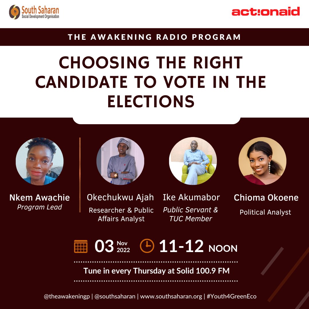 Sometimes the most credible candidates are in small and unpopular political parties, but citizens do not know them well enough because of weak campaigns. 

How, then, do you choose the best candidate? 

Powered by <a href="/ActionAidNG/">ActionAid Nigeria</a> &amp; <a href="/southsaharan/">South Saharan Social Development Organization</a>

#TheAwakening
#Youth4GreenEco
