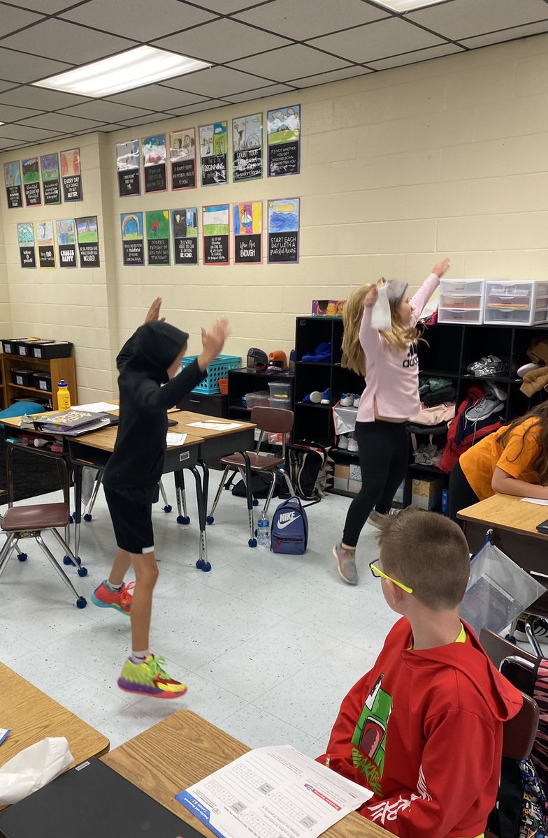 Today we had fun adding in fitness to our math lesson. Students answered questions as a team for a chance to spin the spinner and either win points for their team or an exercise challenge.