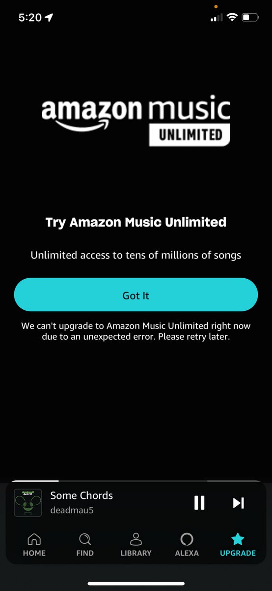 Ryeleechuu's tweet photo. @amazonmusic why is my unlimited subscription not working when i need it? https://t.co/N2BwB7YHJj
