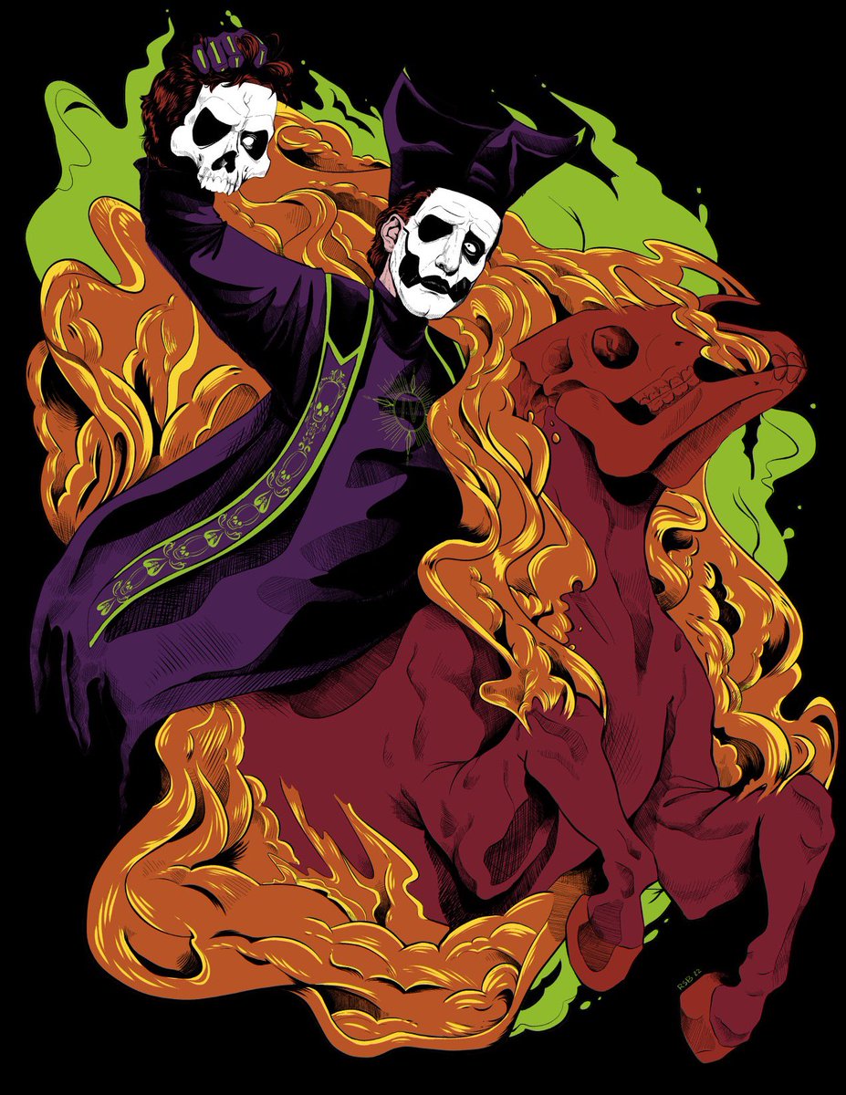 breadssttick's tweet photo. Made a fake Ghost merch design, really love the ink style so I had to give it a try :> #thebandghost #ghostbc #PapaEmeritusIV https://t.co/qQUVwxocWw