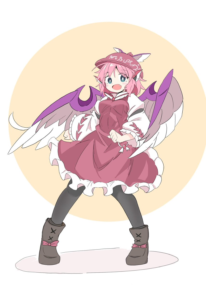 mystia lorelei 1girl solo pink hair wings open mouth short hair bright pupils  illustration images