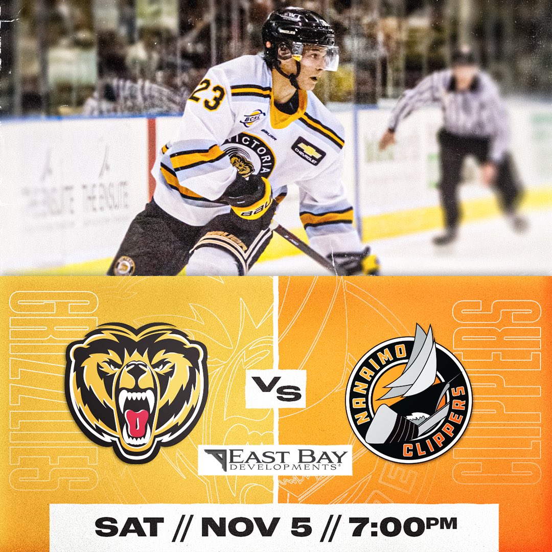 BCHLGrizzlies's tweet photo. The Victoria Grizzlies next home game is Saturday, November 5th Centre @ClippersHockey. Get your tickets and come out and cheer on the Grizzlies.

Tickets at:
https://t.co/3qWFE1rBIn

#westshore #familyfun #yyj #hockey #Homegame #PacktheQ #BearCountry https://t.co/7c8Pw4V5Bc