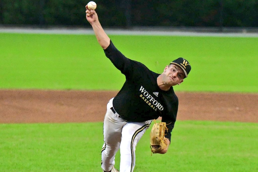 Coach Todd Interdonato told me pregame that <a href="/WoffordBaseball/">Wofford Baseball</a> RHP Devin Sharts has made a nice jump by developing a legit slider to go with his 88-90 fastball and mid-70s curve, and by improving his pitch tunnelling. Low-80s slider looks great: used it for 2 Ks in 1-2-3 first.