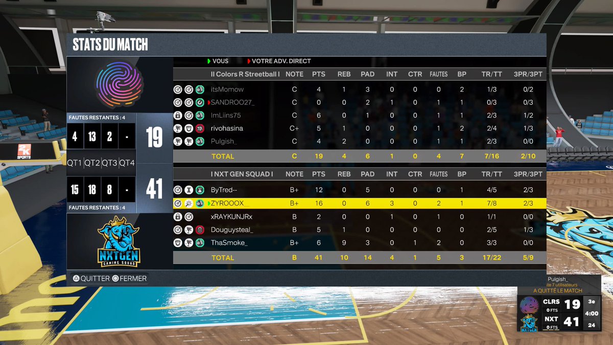 ✅VICTOIRE 

La team a eu sa revanche ce soir en s’imposant 2-0 face à <a href="/ColorsEsport/">Colors Esport</a> lors de la 2ème journée <a href="/2K_OTB_/">2K OTB</a> 🔥

Un premier match remporté sur le fil puis un deuxième match qui a très bien démarré et qui s’est arrêté suite à l’abandon de nos adversaires

#MakeItHappen🐘