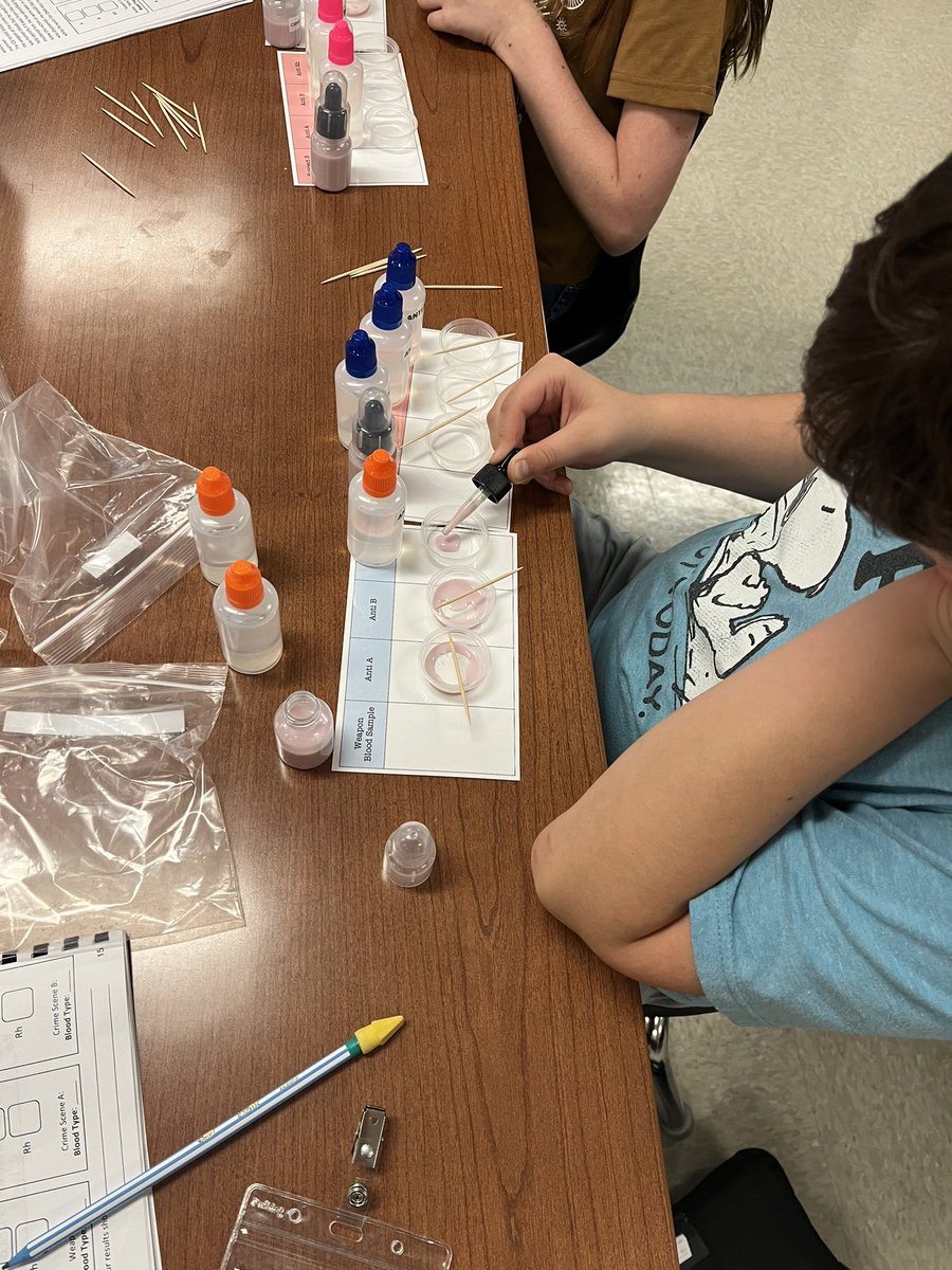 MKMSScience's tweet photo. Today our STARBASE 2.0 students solved a crime by analyzing blood types of the suspect as well as what was found at the scene! @KendrickBroncos @PISDMIDDLE @PISDMSScience https://t.co/RXqyKNEahY