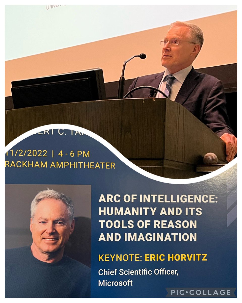 SantaJOno's tweet photo. I enjoyed introducing Dr. Eric Horvitz - CSO at Microsoft at today’s Tanner Lecture on Human Values at University of Michigan. He gave a wonderful lecture on the challenges of using AI amidst the complexities of the open world. And our students asked great questions. @erichorvitz https://t.co/47gduLfXs7