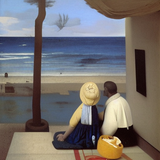 abrokenplanet's tweet photo. When a grandparent visits the beach of their youth. #ClimateEmergency #SeaLevelRise; it might be gone. #048 of my climate #stablediffusion series. Road to #COP27👉https://t.co/xPXSnBPiom. A #johannesvermeer inspired painting.

#ClimateJustice #AIart #rebellion
@GrandparentsFo4 https://t.co/jZD4XhfnDm