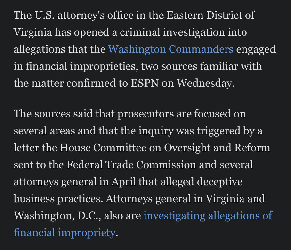 Holy s—t. Feds are investigating Commanders. espn.com/nfl/story/_/id…