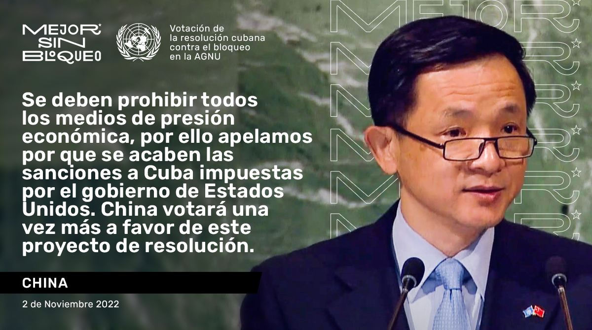 cubavsbloqueo's tweet photo. China apoyará una vez más la resolución de condena al ilegal bloqueo de EEUU contra Cuba, cuya votación tendrá lugar mañana 3 de noviembre en la Asamblea General de la ONU.

#MejorSinBloqueo https://t.co/v1tAG0Pi27