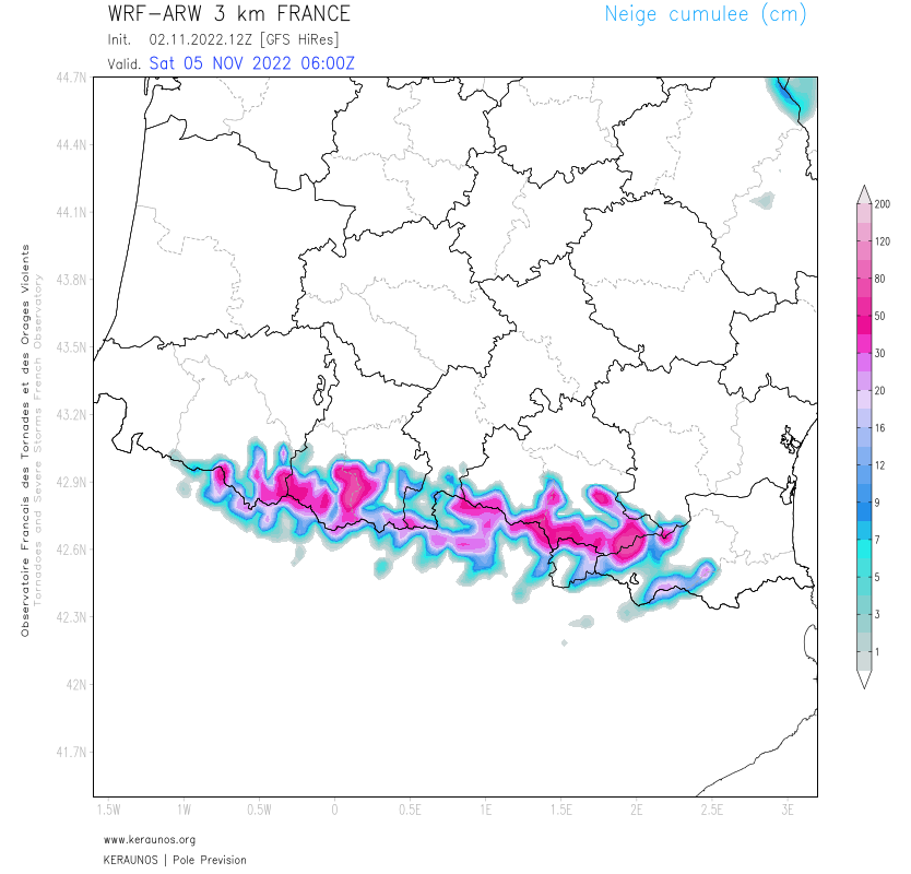 KeraunosObs's tweet photo. Un temps très agité est attendu ces prochaines 48h avec #neige parfois abondante sur les reliefs des #Alpes et des #Pyrénées où localement on pourrait dépasser les 30 cm en altitude. https://t.co/hRliSszJea