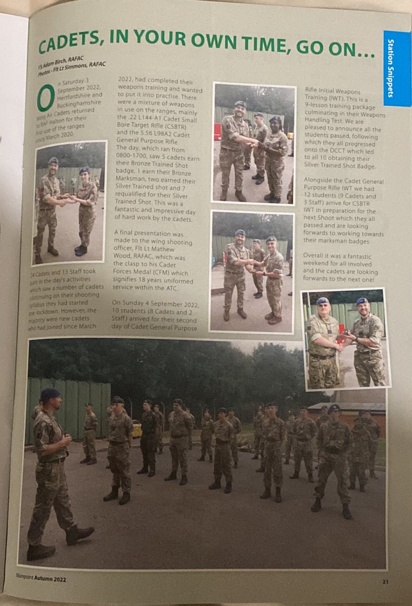 Thank you <a href="/RAFHalton/">RAF Halton</a> for including us in your station magazine to share the good news about the recent wing shoots we have had ! @OCHertsBucks <a href="/HBWShootOfficer/">Herts Wing Shooting Officer</a> @hbwaircadets