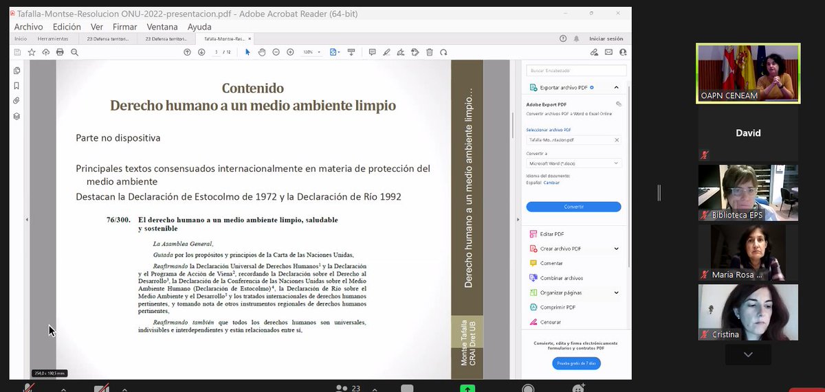 CIEDA_CIEMAT's tweet photo. Nuestro documentalista está asistiendo, de forma virtual, al XXI Seminario @RECIDANET. Interesante la presentación de Montse Tafalla, sobre la Resolución 76/300, de 28 de julio de 2022, por la que se reconoce el Derecho Humano a un medio ambiente limpio. #Recida2022 #SomosRecida https://t.co/cvJoDoQPvN