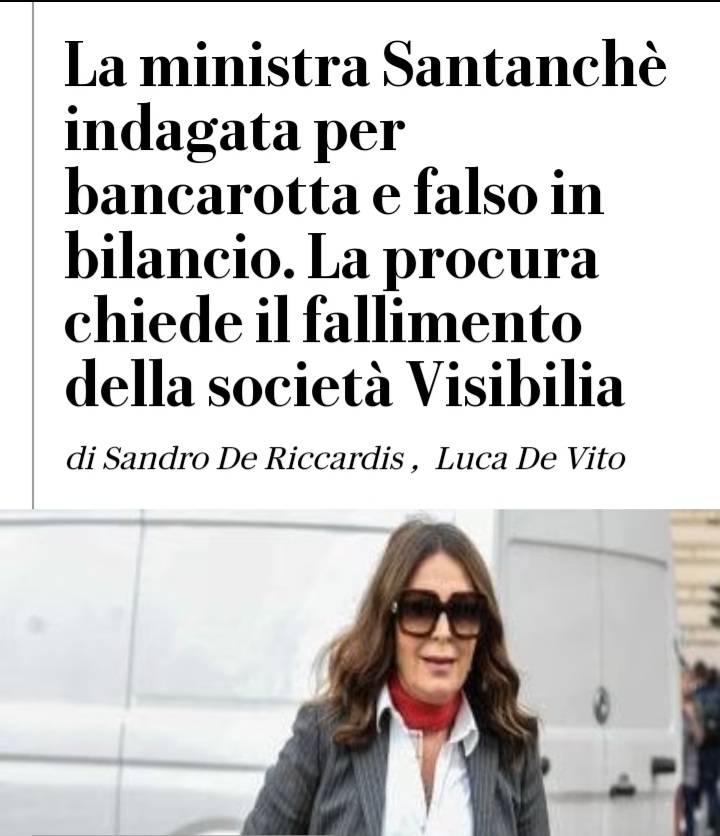 Non paga il fisco, la procura di Milano chiede il fallimento per Visibilia, società fondata da Daniela Santanchè.
Condividi questo tweet e facciamo sapere a tutti chi è il nuovo Ministro del Turismo.
👇👇👇👇👇👇👇👇👇👇👇👇👇