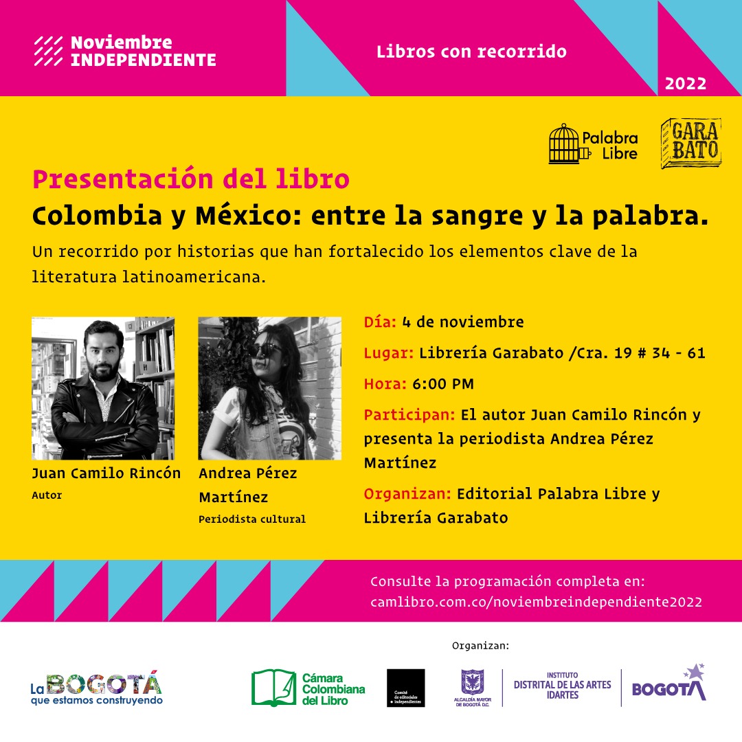 PalabraLibreUS's tweet photo. ¡Y NUESTRA INVITACIÓN PARA EL DÍA VIERNES! 💙
📍 Librería Garabato / Cra. 19 # 34 - 61 Bogotá
📆 4 de Noviembre de 2022
🕕 6:00 pm
#NoviembreIndependiente
#LeoIndependiente
#ColombiaLee
#YoLeoIndependiente
#Editorialesindependientes
@leo_independ @JuanCamiloRinc2 https://t.co/u1KwLX3yW3