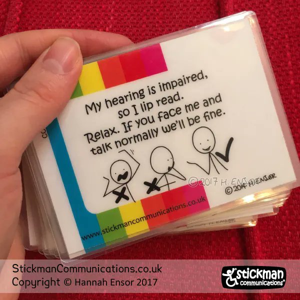 stickmancrips's tweet photo. In trying to be helpful and supportive, who else has found themselves exaggerating lip movements when speaking to someone who lip reads? Well meant, even subconscious. But SO unhelpful! *reminds self to speak normally*  #LipReading #Deaf  
Card from https://t.co/8IncFZbkPC https://t.co/G1LF3IXiLc
