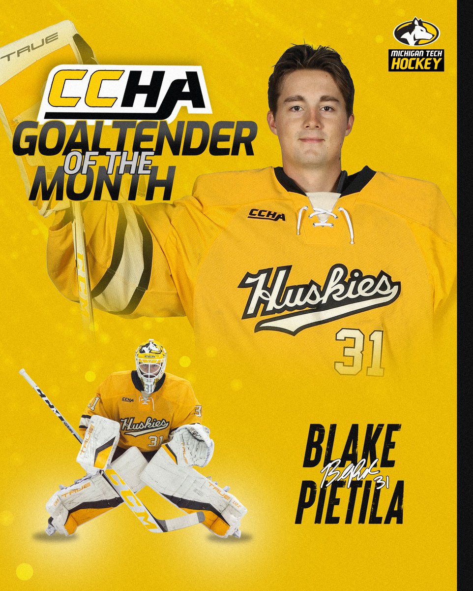Blake Pietila has been named the <a href="/CCHAHockey/">CCHA</a> Goaltender of the Month for October. #mtuhky #FollowTheHuskies

📝 michigantechhuskies.com/sports/mice/20…
