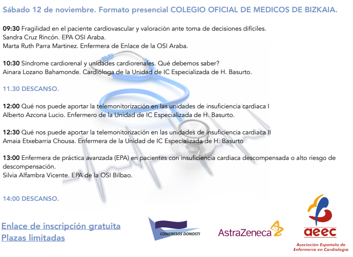 AEEC_enfcardio's tweet photo. 📌Curso de cuidados de enfermeria en INSUFICIENCIA CARDÍACA
➡️11 y 12 de noviembre presencial/zoom
📬Incripciones en👇
https://t.co/pkLhreIFLe https://t.co/G0hCC5jeNk