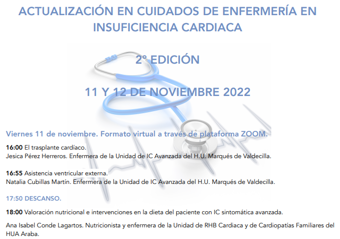 AEEC_enfcardio's tweet photo. 📌Curso de cuidados de enfermeria en INSUFICIENCIA CARDÍACA
➡️11 y 12 de noviembre presencial/zoom
📬Incripciones en👇
https://t.co/pkLhreIFLe https://t.co/G0hCC5jeNk