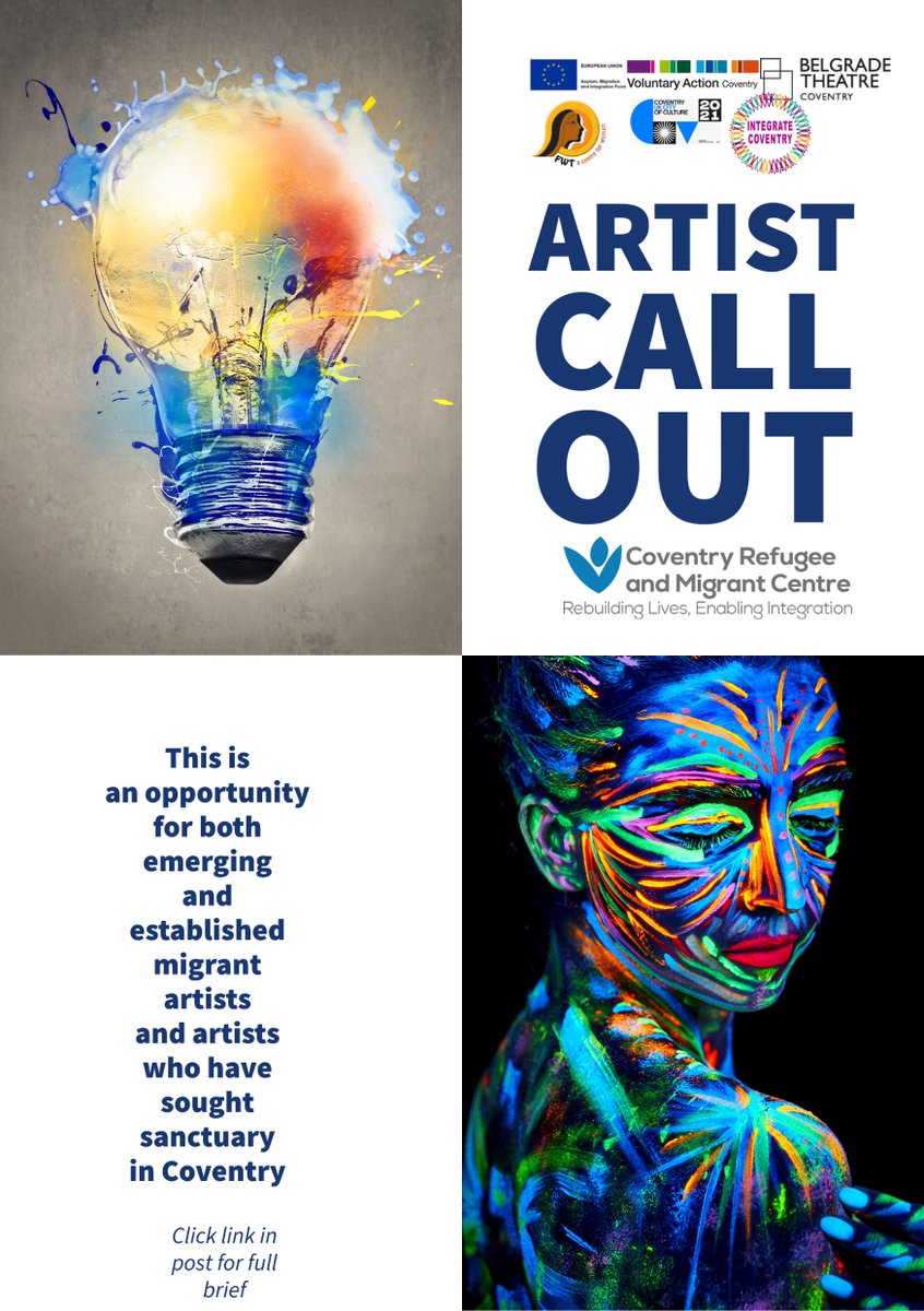 Artist call-out!
 
<a href="/CRMCCov/">Coventry Refugee and Migrant Centre 🧡</a>, <a href="/The_Herbert/">Herbert Art Gallery & Museum</a> &amp; <a href="/Coventry2021/">Coventry UK City of Culture 2021</a> are offering an opportunity for a local artist from a migrant background to create a new artwork for our reception area.

Application deadline: 13 Nov

Click link to see full brief: bit.ly/3DoD3zb