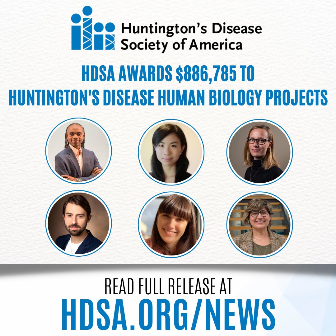 HDSA Awards $886,785 to Huntington's Disease Human Biology Projects! 

Read Full Story: hdsa.org/news/hdsa-awar…

#LetsTalkAboutHD #HuntingtonsDisease #HDSAFamily