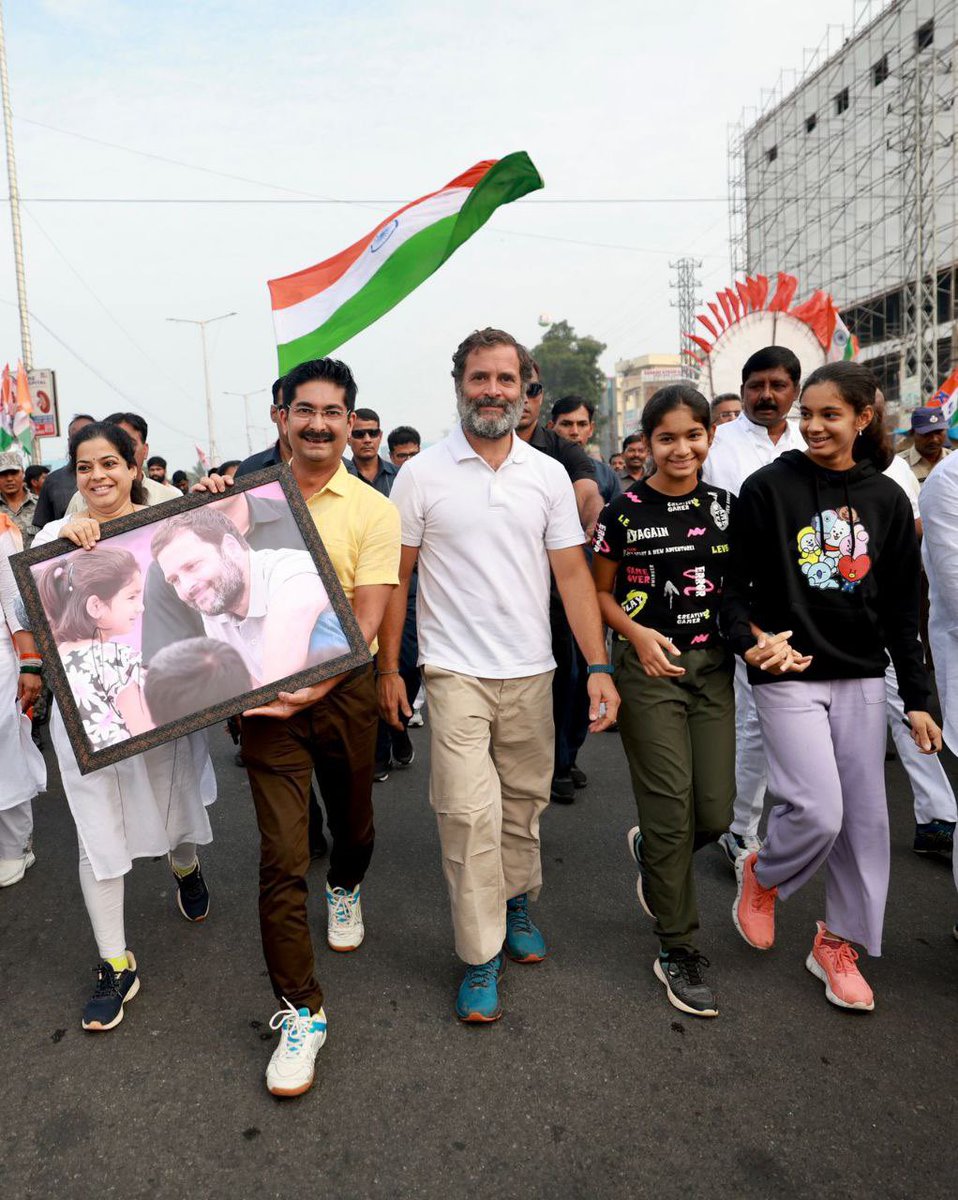 Congress’ firebrand from Telangana @RenukaCCongress ma’am walked with Rahul Gandhi Ji today.