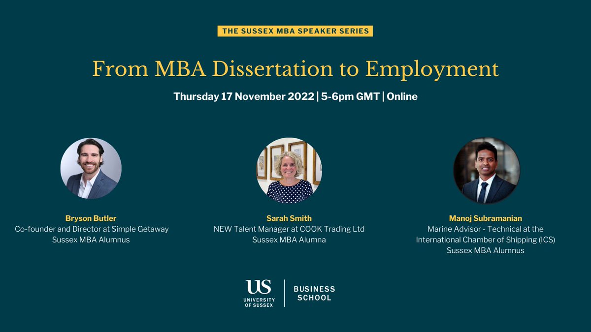 SussexUBusiness's tweet photo. Join @MajaGolfPapez and #SussexMBA alumni for our next #SussexMBASpeakerSeries to discuss how their MBA dissertation has influenced their careers.

17 November, 5-6pm GMT. Register for your free ticket here: https://t.co/GHpvZd7ftp https://t.co/WBdnQlphEI
