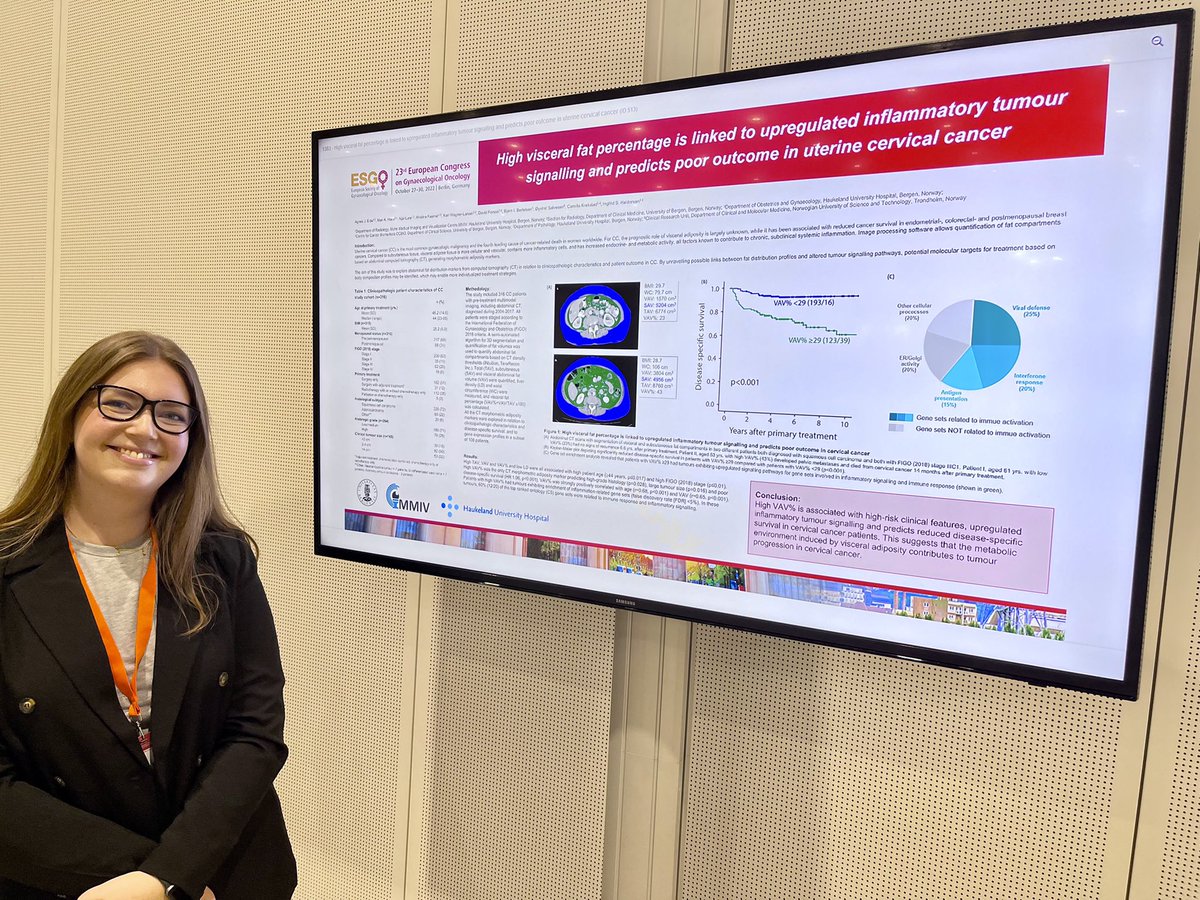 agnes_eide's tweet photo. Thanks for having me, #ESGO2022! Very exciting days, and fun to present my research alongside fellow researchers from the @BergenMMIV gynecological cancer team! https://t.co/6do8DFdXtx