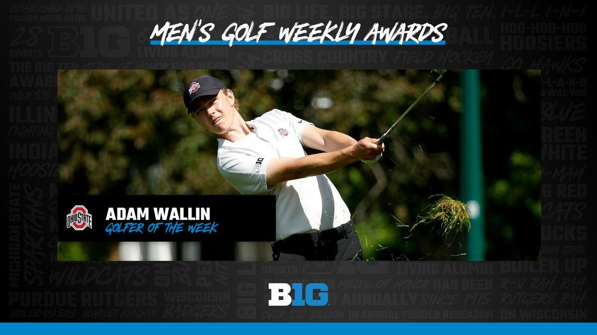 ⛳ #B1GMGolf Weekly Awards ⛳ Adam Wallin of @OhioStateMGOLF is the #B1G Golfer of the Week after posting a total of 206 (-10) to capture medalist honors and lead the #Buckeyes to the team title at the Cal Poly Invitational 🗞️ bit.ly/3Nvs4su
