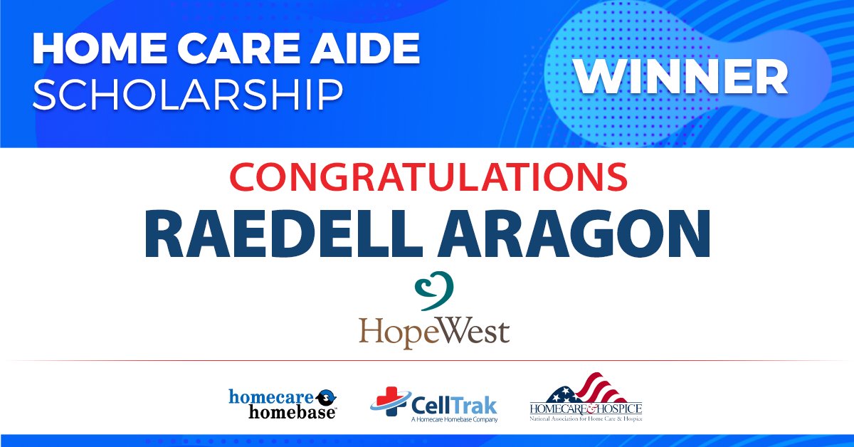Congratulations to our next Home Care Aide Scholarship Winner, Raedell Aragon from HopeWest! Raedell is hardworking, smart and compassionate. We hope this scholarship aides in his educational endeavors. #scholarship #homecare #homecarehospicemonth #homecareaides #healthcareheroes