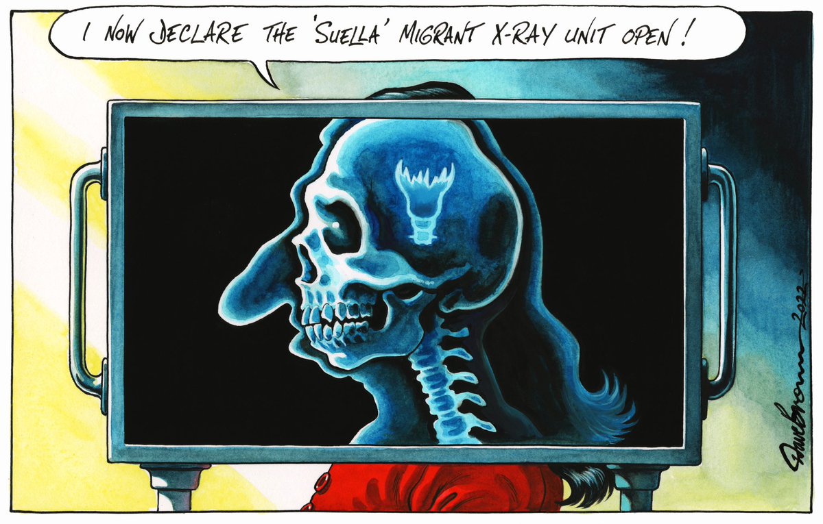 Dave Brown on #SuellaBraverman #XRays #AsylumSeekers #Refugees #LeakySue #ToriesUnfitToGovern #GeneralElectionNow - political cartoon gallery in London original-political-cartoon.com