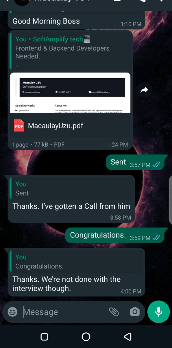 timokonkwo_'s tweet photo. There's nothing as fulfilling as watching my developer community members at @softamplify get jobs from my recommendation.
This year alone, we've recorded massive offers given to the community.
Feels goodπ
#timokonkwo #techtalk7 #softamplify https://t.co/AStXT7rQmA