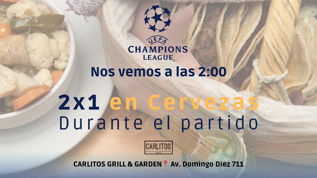 carlitoscuerna's tweet photo. #FriendlyReminder 👀 Hoy hay #ChampionsLeague ⚽🏆

2X1 en cervezas 🍺🍺 durante el partido ⚽🫶🏼

Haz tu reservación por WhatsApp al 777 206 1281
📍 Av. Domingo Diez 711
Reserva tu mesa por OpenTable: https://t.co/mBertcp2Jo
 Te esperamos en Carlitos 🙌🏻😎

#NosVemosenCarlitos https://t.co/I2hrr26MBK