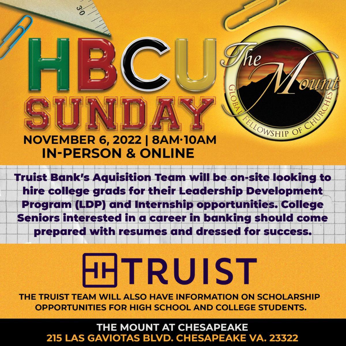 themountleads's tweet photo. Check out all of the information going down this Sunday for HBCU SUNDAY! 🔥🔥🔥
Giveaways, @ecsuvikings marching band, @vsuband Whoo Whoo Girls, @norfolkstateuniversity Concert Choir, Greeks, @truist bank will be doing onsite Interviews!! #HbcuSunday #TheMount #8am #10am https://t.co/5mumiHCQef