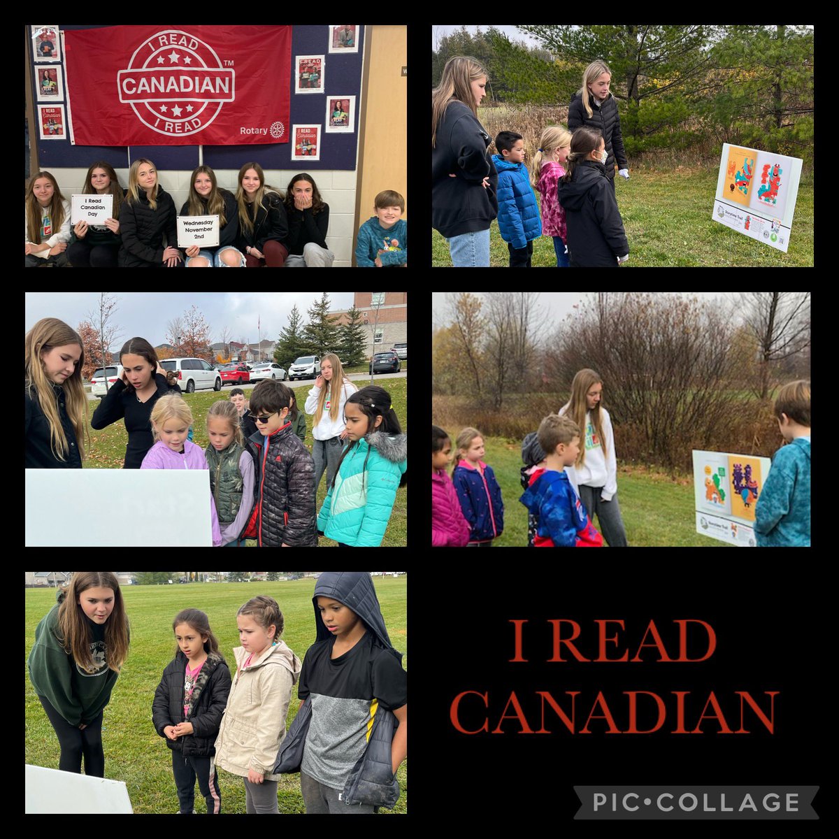 Some of our grade 7’s &amp; 8’s took our primary students on a story walk to celebrate I READ CANADIAN -A book called Oliver Fits <a href="/HewittsCreek/">Hewitt's Creek</a> <a href="/GayleThurlow/">Gayle Thurlow 🇨🇦 she/her</a> <a href="/OneWorldSchoolh/">OneWorld Schoolhouse</a>