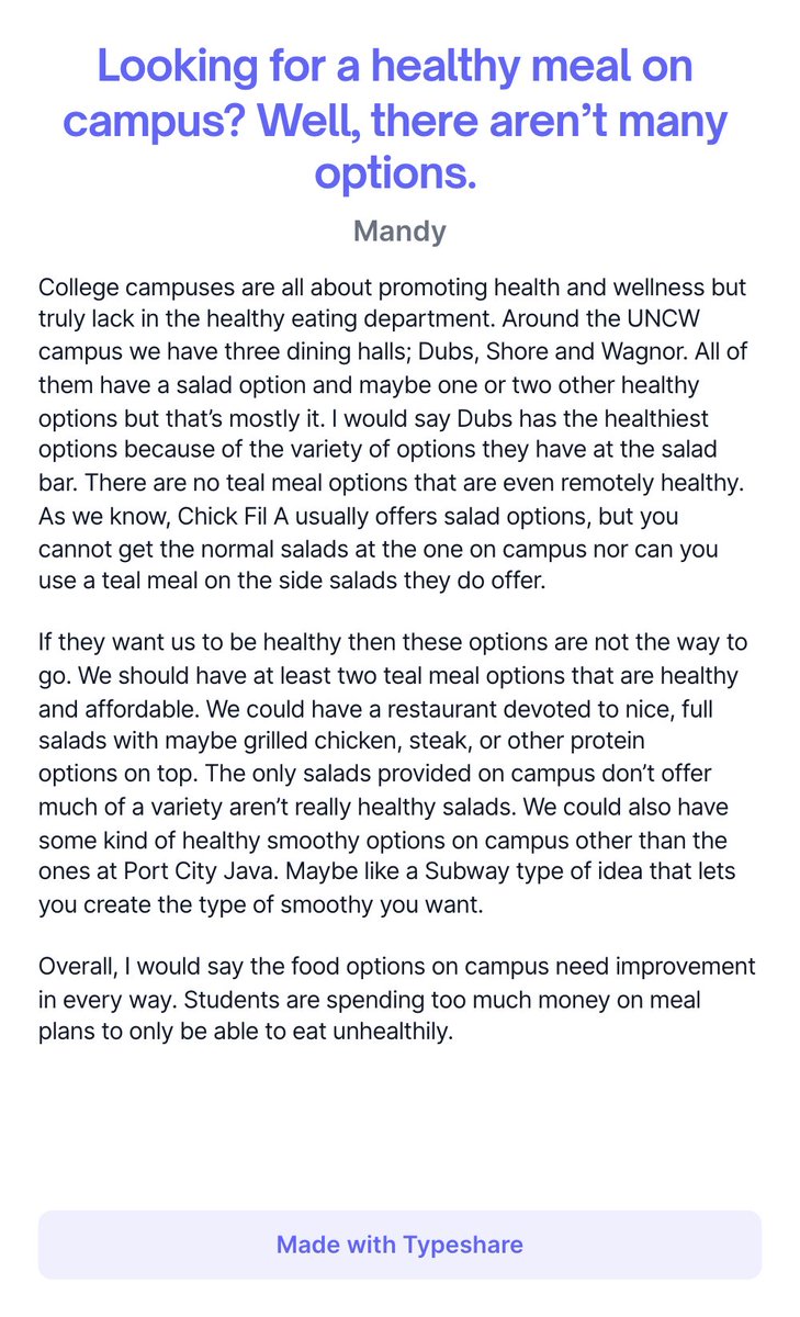 Mandy_eng101's tweet photo. College campuses are not the place to go if you are looking for a healthy meal option. https://t.co/G2gwAeRjTv